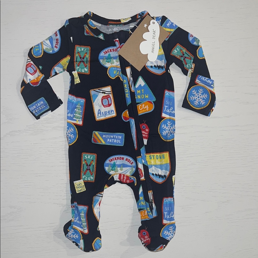 Angel Dear Footie Vintage Ski Patches Newborn 0-3 months